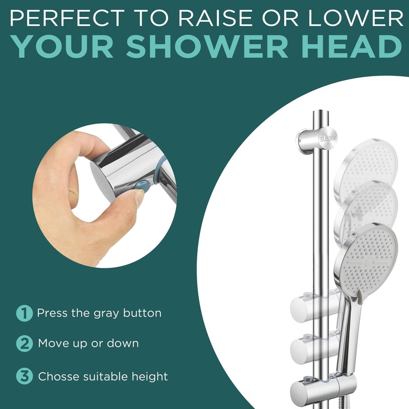16.5-Inch Shower Riser Rail Kit Adjustable Shower Slide Bar with