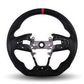 LFEVOCSI Full Leather Steering Wheel for Honda Civic Gen 10th 2016-2021,Type R FK8 North American Spec, Full Nappa Perforated Leather D-shaped Flat-bottom Hand-Stitched