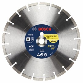 BOSCH DB1241E 12 in. Xtreme Segmented Rim Diamond Blade with 1 in. Arbor for Fast Cut Wet/Dry Cutting Applications in Reinforced Concrete, Brick, Stone
