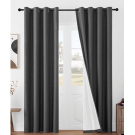 Joydeco 100% Blackout Curtains 84 Inch Length 2 Panels Set, Black Out Curtains for Bedroom Windows 84 Inch Long, Grey Curtains for Living Room Thermal Insulated Drapes(W52 x L84 Inch, Grey)