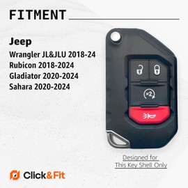 2-Pack Click&Fit Silicone Key Fob Covers Compatible with Jeep Wrangler Rubicon 2018-2024, Gladiator Sahara 2020-24 – Car Remote Key Shell Rubber Case Protectors, 4-Button, 68292944AA, Black and Blue
