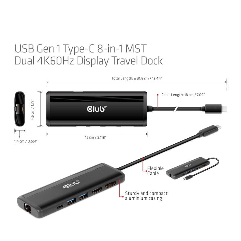Club3D CSV-1597 USB Gen 1 Type-C 8-in-1 MST Dual 4K60Hz
