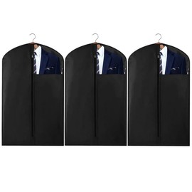 MADIOLA – 3 Portatrajes, Bolsas Colgantes para Trajes, Sacos, Chamarras, Camisas, Blusas, Vestidos. Portador de Ropa para Viaje, Equipaje de mano. Protector de Ropa con Ventana, para el closet armario ropero. Funda de Ropa Transpirable de 100 x 60 cm (Negro)