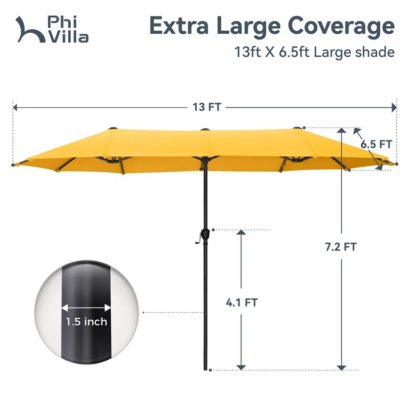 PHI VILLA 13ft Large Patio Umbrellas, Double-Sided Outdoor Market Rectangle