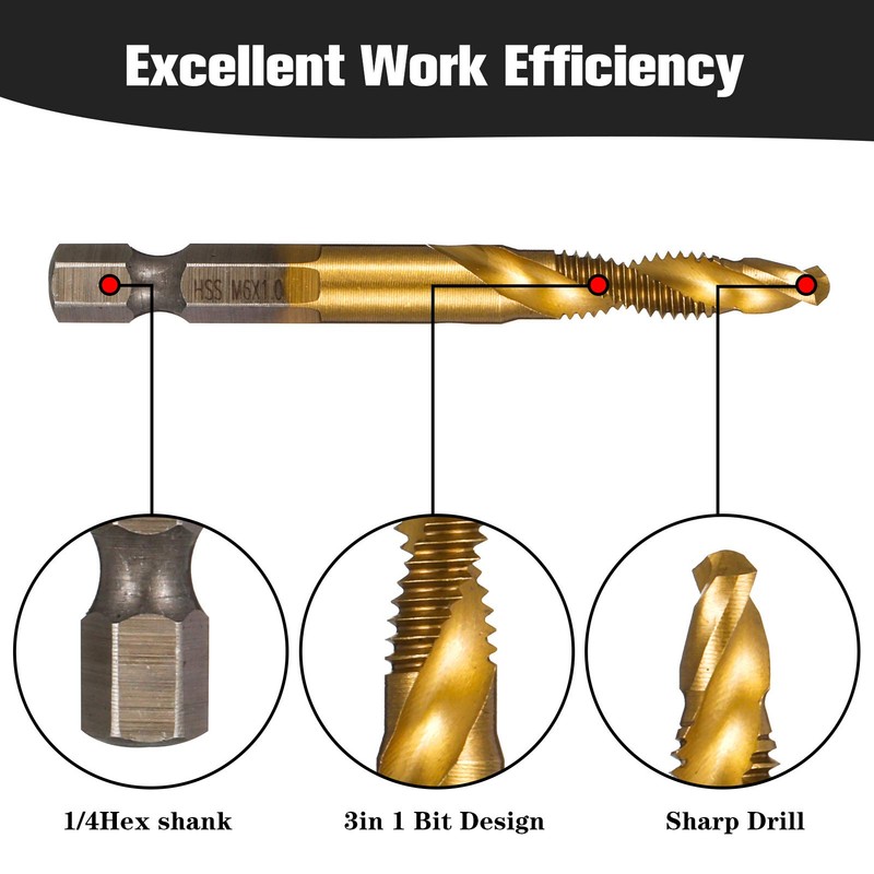 Girls'Love Talk 6PCS Thread Tap Drill Bit Set Hand Tap