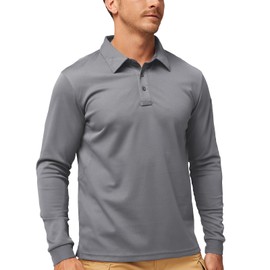 MIER Men's Outdoor Performance Tactical Polo Shirts Long and Short Sleeve, Moisture-Wicking, Light Grey, X-Large