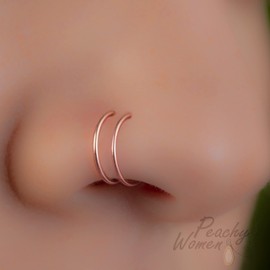 Rose Gold Spiral Nose Ring 20 Gauge - 14k Gold Filled single piercing double nose hoop - fake double nose ring one piercing