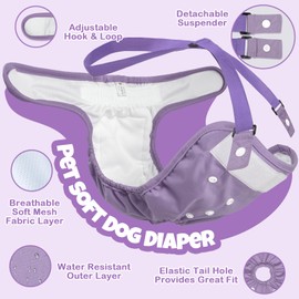 Pet Soft Dog Diapers Female with Suspenders, 3 Pack Reusable Female Dog Diapers for Heat, Dog Period Panties for Doggie in Cycle(Medium, Pinkycolor)