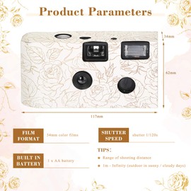 10 Pack Disposable Camera for Wedding Bulk, 34mm Single Use Camera Bulk with Flash and Hand Strap Disposable Cameras One Time Camera for Gathering Wedding Trave (Gold Rose, Retro Color Film)