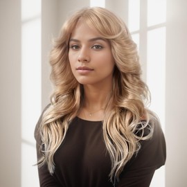 Ombre Blonde Lace Front 70s Women Wigs 6X4X0.5 T Part Lace Curly Wigs with 150% Density Middle Part Synthetic Hair for Womens Lady Ladies Daily Used 70's Disco Them Party