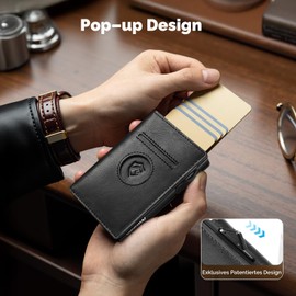 YESIIW Men's Airtag Wallet with Coin Compartment, Slim Wallet with RFID Protection, Card Holder, Men's Card Holder, Smart Wallets for Men, C01-Black, XL coin pocket, Minimalist
