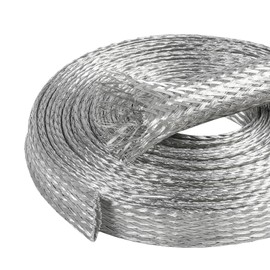 SUNNAREPOON Tinned Copper Wire Shielding Sleeve, Expandable Ground Strap Wiring Braided Sleeving Metal Mesh Sheathing Cabling Wiring Protector (5/16inch - 12ft)