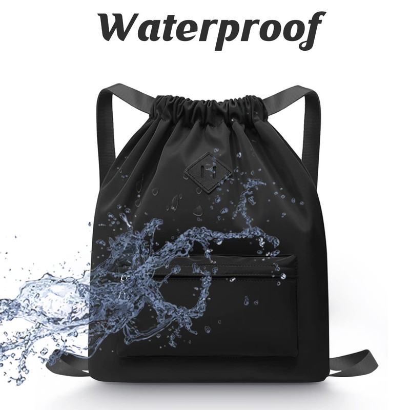 Drawstring Gym Backpack String Bag - Waterproof Nylon Large Sackpack