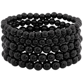Sacina Black Imitation-Pearl Stretchable Bracelets, Beaded Bracelet for Women, Christmas Jewelry Gift