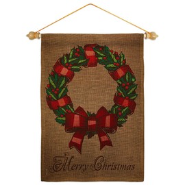 Breeze Decor Christmas Winter Wood Dowel Set Wooden Rod Home Decor Burlap Banner Flag Pole Room Outdoor Indoor Hanger Poster Sign Funny White Elephant Wreath Wall Tapestry, Xmas Gifts Made in USA