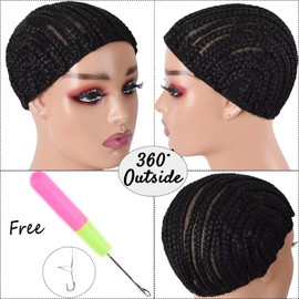 Royota Braided Wig Cap For Crochet Hair Braids Breathable Cornrow Crochet Wig Cap for Easier Sew in Weave Glueless Crochet Wig Cap for Making Wig Tight Fit Natural Looking (braided caps,2pcs)