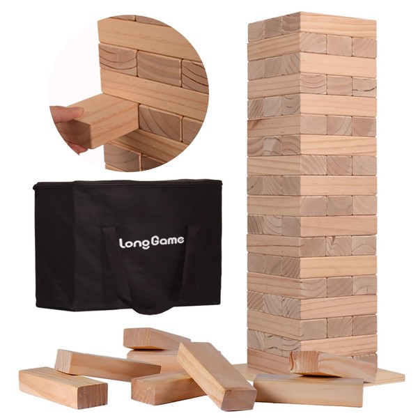 Outdoor Giant Tumbling Tower Games for Kids and Adults Jumbo Wood Stacking Lawn Yard Game with Carry Bag and Board 7 x 2.4 x 1.2 inches