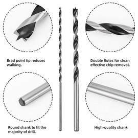 Extra Long 12inches Brad Point Wood Drill Bit Set (12 Pack with Storage Sleeve) Carpenters Quality - Drill Splinter-Free Perfectly Round Holes in All Types of Wood