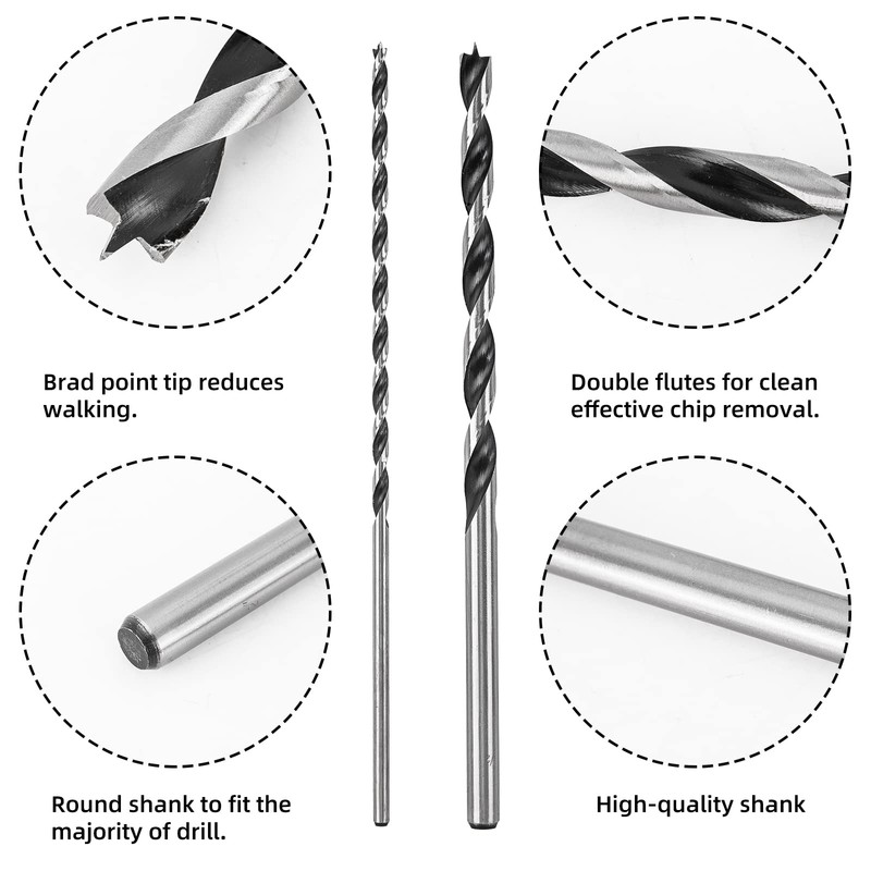 Extra Long 12inches Brad Point Wood Drill Bit Set (12