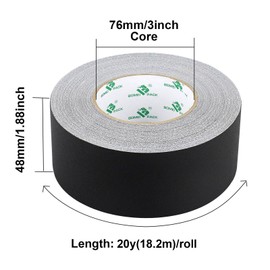 BOMEI PACK 3 rollos Cinta Gaffer Negra, 1.88 Pulgadas x 20 Yardas Por Rollo, Impermeable, Sin Residuos, Fácil de Rasgar, Cinta de Tela Gaffer para Fotografía, Fondos de Rodaje, Producción