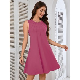 Heymoments Women Summer Dress Mauve Medium Sleeveless Crew Neck Casual Cute Loose Fitting Tank Sundress Comfy Swing Midi Flowy A-line Trendy Beach Vacation Teacher Dresses with Pockets