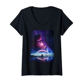 Womens Galaxy Universe space nebula orbit star ship cosmonaut V-Neck T-Shirt
