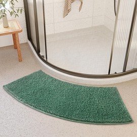 Curved Bath Mat Washable Curved Shower Mat Corner Bath Rug Floor Carpet Soft Fluffy Curved Bath Mat Non Slip, for Hotel Home Shower and Tub (Green)