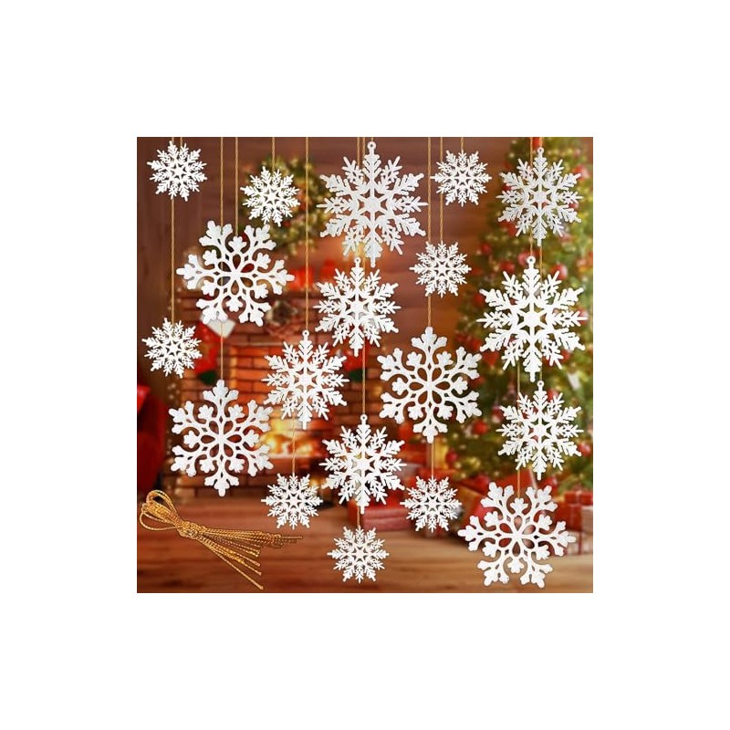 50 Adornos de Copos de Nieve Blancos de Navidad de