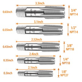 5-Piece NPT Pipe Tap Set, Precision Carbon Steel NPT Tap Set for Clean Accurate Threads, 3/4", 1/2", 3/8", 1/4", 1/8" NPT Tap, Perfect for Plumbers Mechanics DIYers, with Durable Plastic Case