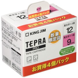 King Jim P-SS12K-3PRY Tepra Pro Tape Cartridges, 3 x 0.5-inch (12-mm) White Labels + 1 x 0.4-inch (9-mm) Pink Labels