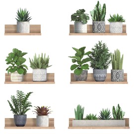 KAIRNE 3D Green Plant Wall Sticker, Wall Sticker for Living Room, PVC Green Leaves Wall Sticker, Pink Flowers Potted Plant Wall Sticker for Bedroom, Plant Flowers Wall Picture for Kitchen, Office,