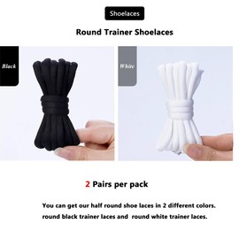 CCSOFTIME 2 Pairs Half Round White Laces for Trainers,Oval Running Trainers White Shoe Laces,6mm Athletics Basketball Shoelaces,Replacement Laces for Women Men Kids(White Black-130cm)