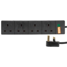 Pro-Elec1 m 4 Way Surge Protected Extension Lead - Black
