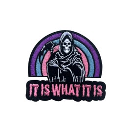 MOKOBOIZ It is What It is 3 Inches Iron On/Sew On Embroidered Applique Patches, Skeleton Coming Embroidery Patches,DIY Accessories for Backpacks, Army Vests, Bags, Hats, Clothes, Funny Gift for Adult
