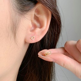 5 Pairs Tiny CZ Heart Stud Earrings for Women Screw Back Cartilage Studs Love Hearted Earring Tragus Pierced Ear Valentine Jewelry Gifts, Small, Metal, No Gemstone