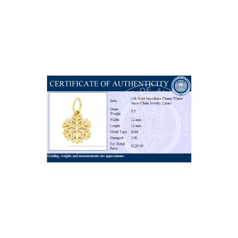 Snowflake Charm 14k Gold 12mm