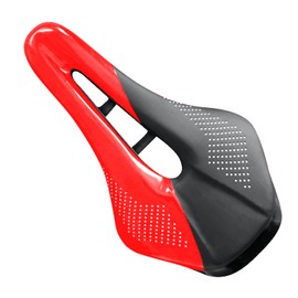REMDY Bicycle Saddle Seat, Perforated, Cutout, Short Nose, Road Bike, Mountain Bike, Cross Bike, MTB, Breathable, Red