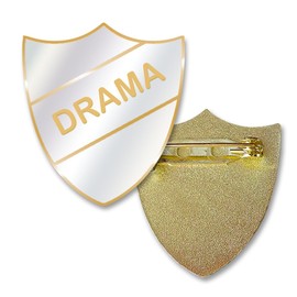 Drama Shield Pin Badge - Enamel and Brass - Safety Pin fixing -Size 30mm - Choice of colours (WHITE)