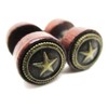 Organic Wood w/Metal Star Emblem Stud Post Earrings - New