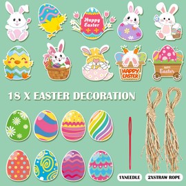 Geepen Easter Decorations 18PCS Hanging Easter Eggs Easter Bunny Hanging Decorations for Easter Basket Tree Easter Cards Easter Gifts Easter Crafts for Kids Toddlers Teens
