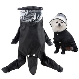 SMALLLEE_LUCKY_STORE Cute Raincoat for Small Dogs with Hood and Boots Detachable Tail Puppy Botton Down Rain Jacket Full Boby 4 Leg Jumpsuit Waterproof Lightweight Clothes,Black,XL