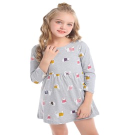 Toddler Girls Long Sleeves Dress Casual Fall Winter Party Princess Dress Gray Cat 3T