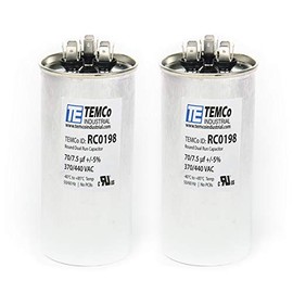 2 Pack TEMCo 70+7.5 uF Dual Run Capacitor CBB65, 70+7.5 MFD, 370-440V, Round, 50/60Hz | for HVAC AC Fan, Motor, Blower Applications
