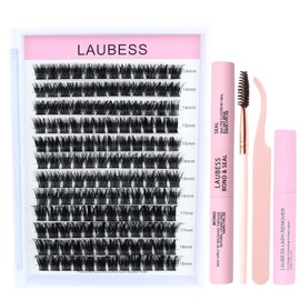 Lash Clusters Kit LAUBESS DIY Lash Extension Kit Lash Bond and Seal Waterproof Lash Glue Remover Tweezers Brush Cluster Eyelash Extensions Kit Eyelash Clusters (Kit 03-D-Mix8-14)