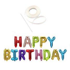 Happium Happy Birthday Balloons Banner, 16 Inch Mylar Foil Letters, Birthday Party Decorations and Supplies for Kids and Adults, Reusable Eco-friendly Material