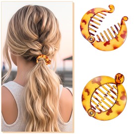 LIQWEI 6 Pieces Small Banana Clips Hair, Multicolor Banana Combs Small Round Fishtail Hair Clip Grips Cute Non Slip Side Comb Round Ponytail Holder for Women Girl