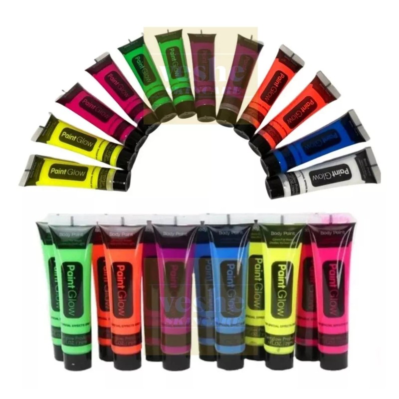 GLOW Arte Pintura Neón P/ Cuerpo Arte Fluorescente Luminoso 12