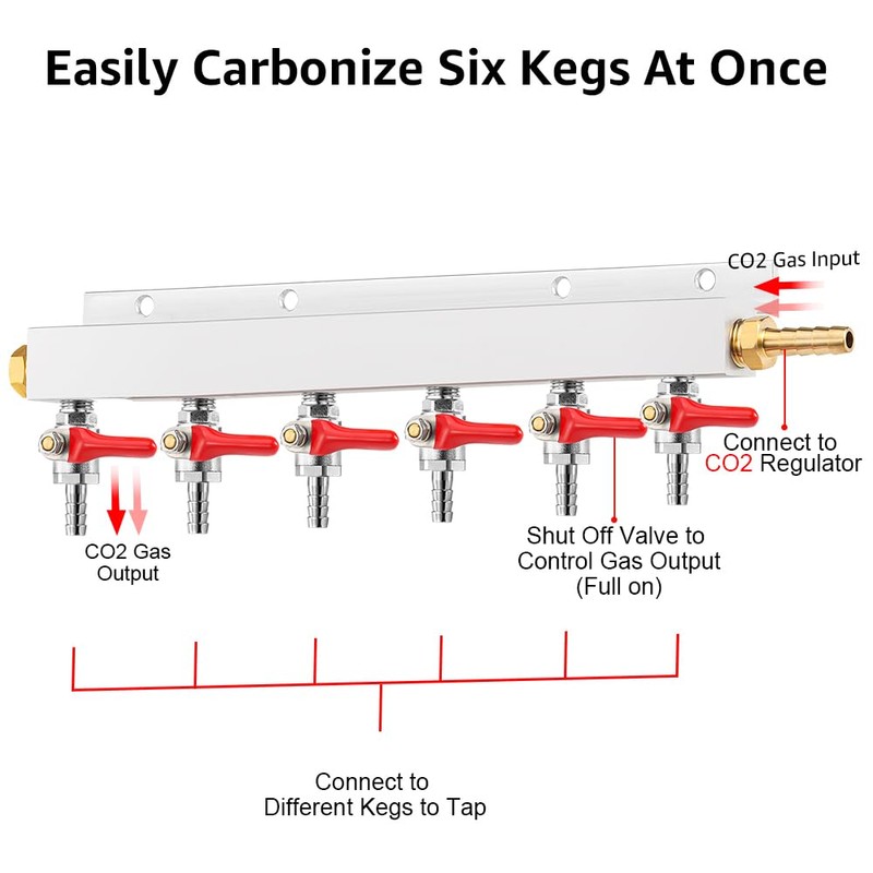 Ferroday 6 Way CO2 Gas Manifold, CO2 Gas Distributor, 5/16"