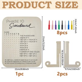 DICOSMETIC Phase 10 Score Board Wooden Phase 10 Scoreboard with 8 Colored Cribbage Pegs Fun Board Card Games Accessories for Board Games Family Party Birthday Christmas, 22x8x31cm