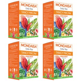 MONDAISA - Tangy Macaw Rainforest Herbal Tea from Costa Rica, Lemon Ginger (Pack of 4) - 80 tea bags total